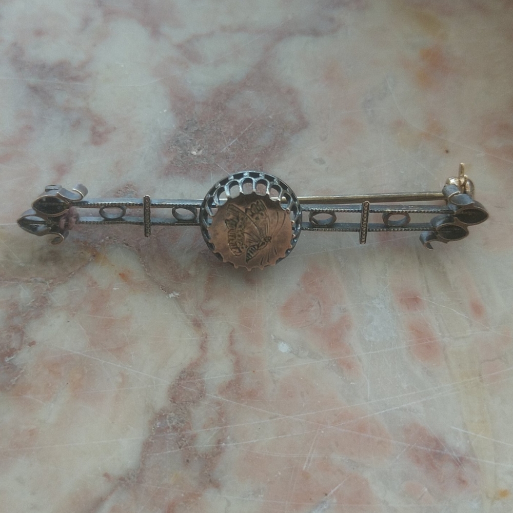 ANTIQUE VICTORIAN BUTTERFLY Etched Bar Pin
